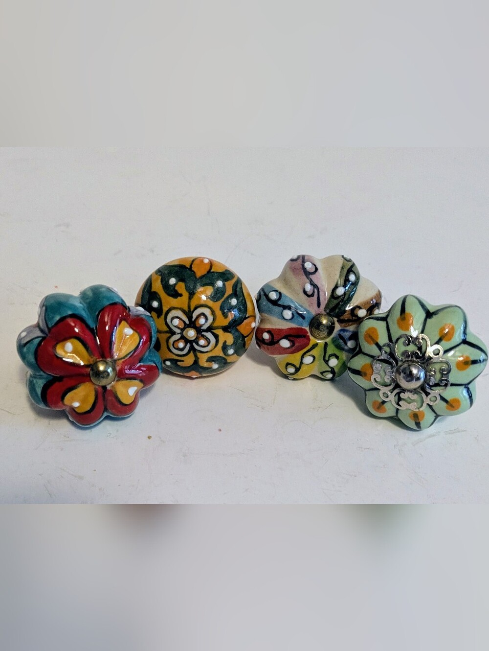 Knobs Hand Painted Ceramic Flower Drawer Knobs Multicolor Bundle 4 NWT